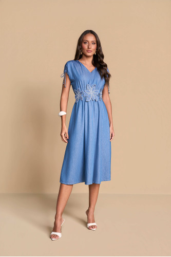 28315 - VESTIDO JEANS COM BORDADO NO CÓS 125CM 