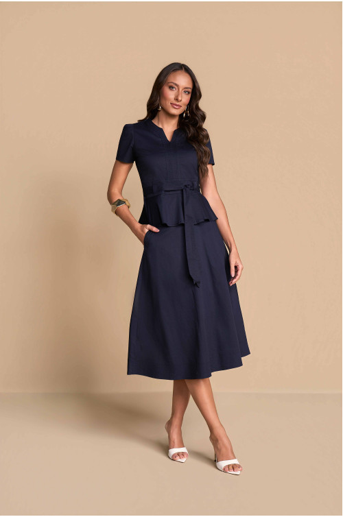 28344MA/28343MA CONJ. BLUSA PEPLUM SAIA GODE AZUL MARINHO
