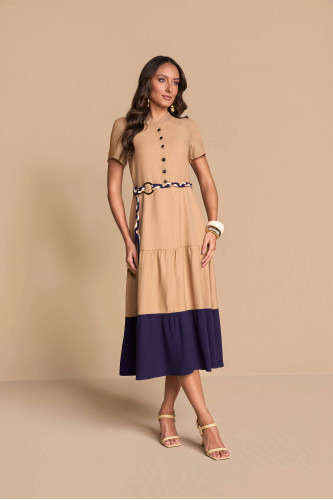 28357 - VESTIDO EM VISCOSE BLOKING 125CM TITANIUM