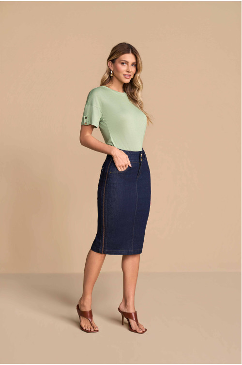 28387 - SAIA TRAD. JEANS COM BORDADO 62CM TITANIUM 28387 - SAIA TRAD. JEANS COM BORDADO 62CM TITANIUM