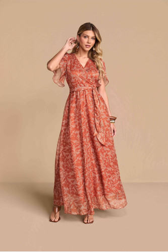 28365 - VESTIDO CHIFFON TEXT. ESTAMP LONGO TITANIUM