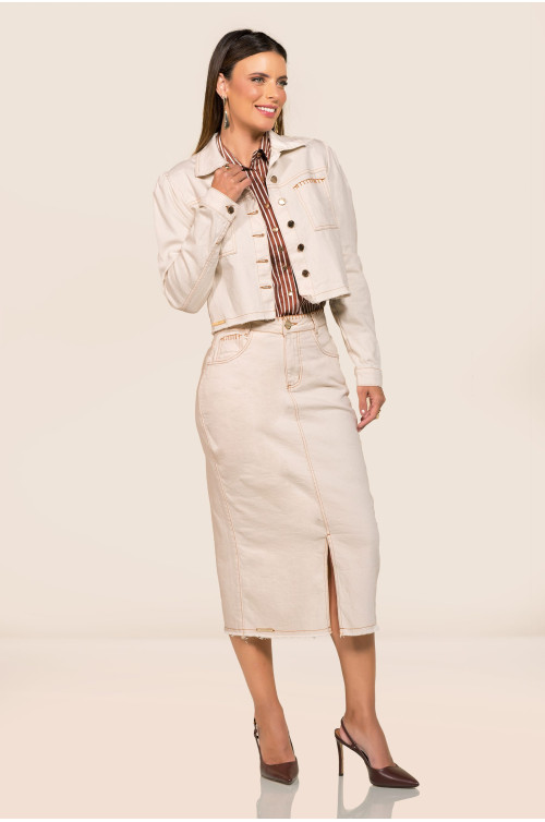 3165 - CONJUNTO JEANS JAQUETA E SAIA LÁPIS - ROW-AN