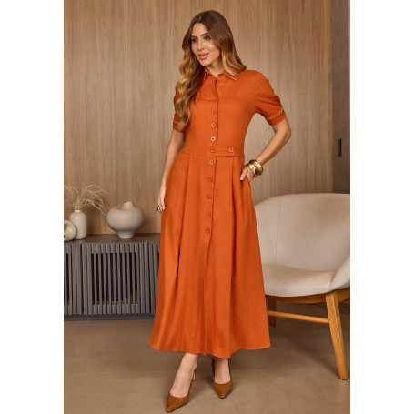  4864.73 VESTIDO GODÊ COM BORDADO EM LINHA - TERRACOTA 