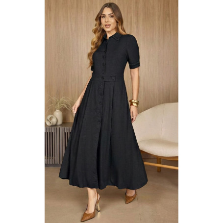  4864.84 VESTIDO GODÊ COM BORDADO EM LINHA - PRETO