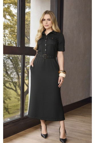 4865.84 VESTIDO COM BOLSOS E CINTO - PRETO