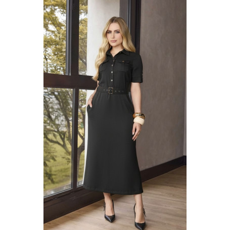 4865.84 VESTIDO COM BOLSOS E CINTO - PRETO
