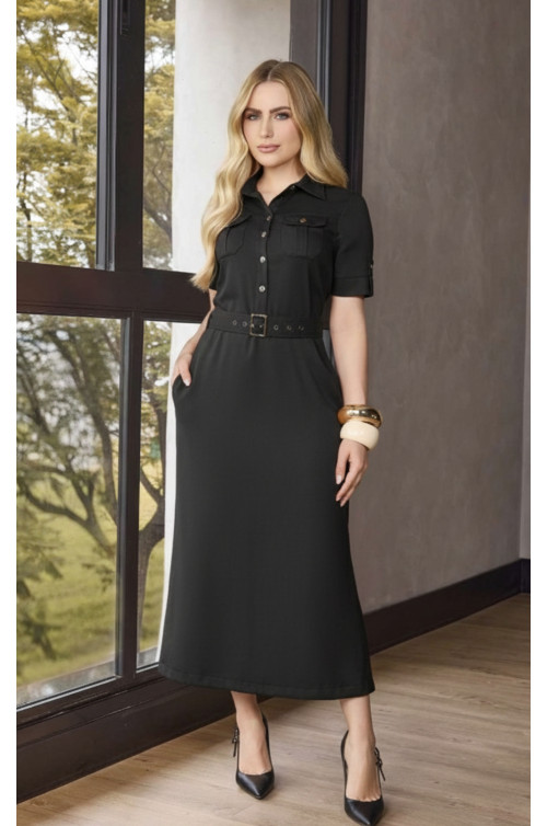 4865.84 VESTIDO COM BOLSOS E CINTO - PRETO