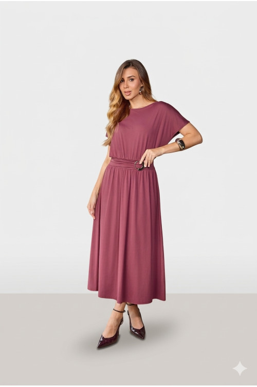 4874.2 VESTIDO COM CINTO E FIVELA - VINHO