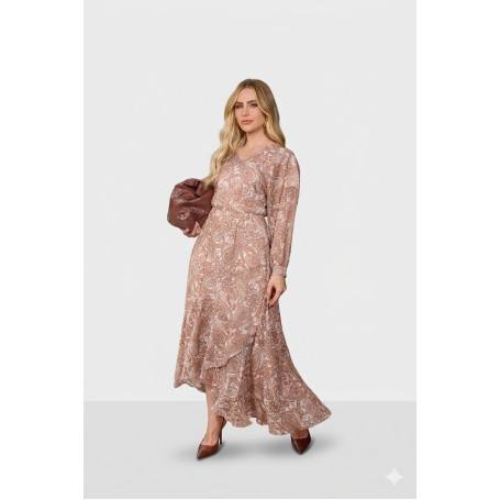 4879.55 VESTIDO MIDI ESTAMPADO - MARROM 