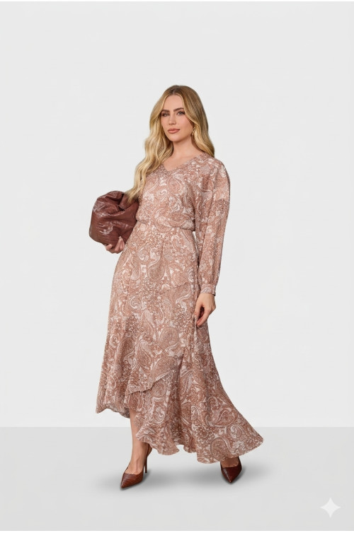 4879.55 VESTIDO MIDI ESTAMPADO - MARROM 