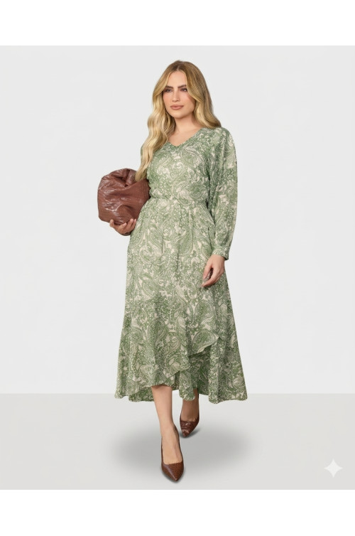 4879.64 VESTIDO MIDI ESTAMPADO - VERDE