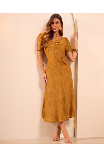4885.56 VESTIDO JACQUARD CINTO COM FLOR D'AZUL