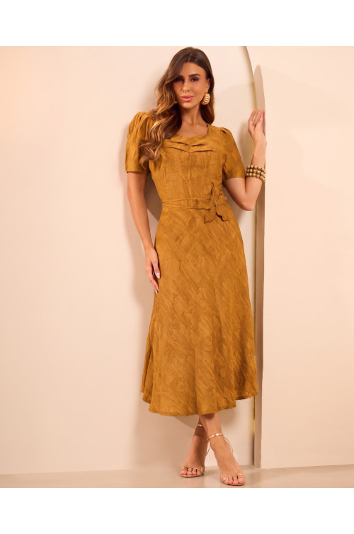 4885.56 VESTIDO JACQUARD CINTO COM FLOR D'AZUL