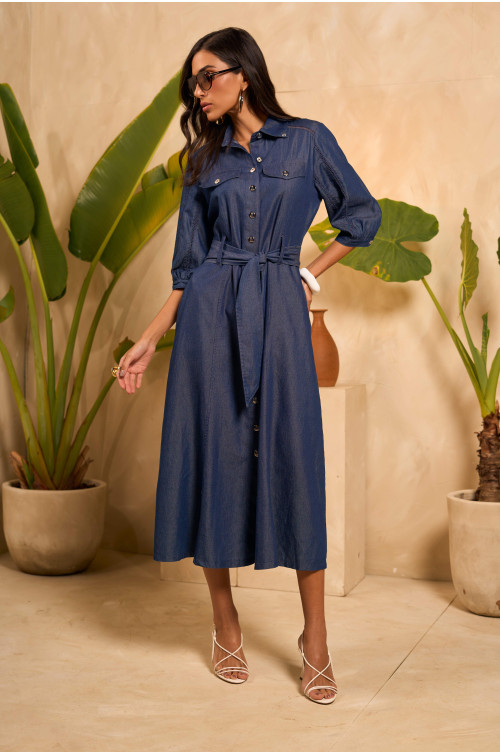 4891.99 VESTIDO JEANS COM ENTREMEIO D'AZUL 