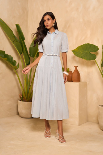 4930.80 VESTIDO LAISE COM GOLA E FAXA DUPLA D'AZUL 