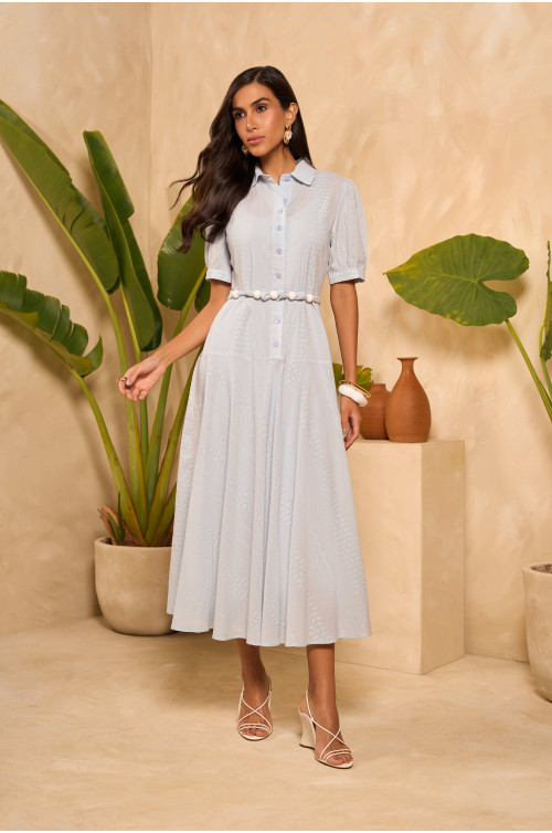 4930.80 VESTIDO LAISE COM GOLA E FAXA DUPLA D'AZUL 