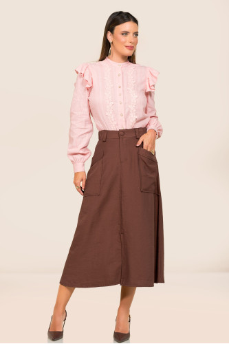 5624 - SAIA MIDI COM ELASTICO NO COS MARROM ROW-AN 