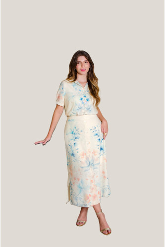 6404.85 CONJUNTO ESTAPADO BLUSA E SAIA D'azul