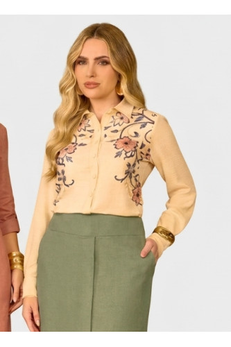 6446.20 CAMISA COM ESTAMPA LOCALIZADA - BEGE