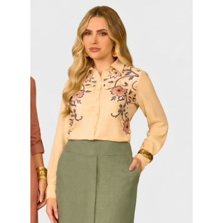 6446.20 CAMISA COM ESTAMPA LOCALIZADA - BEGE