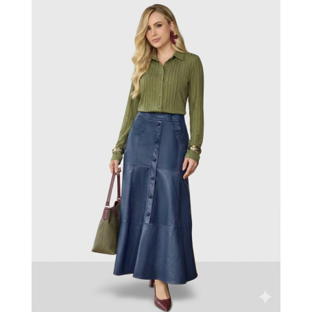 5703.27 SAIA EM COURO COM BOTÕES ENCAPADO - MARINHO