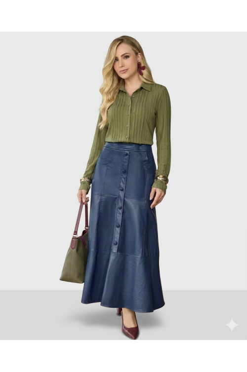 5703.27 SAIA EM COURO COM BOTÕES ENCAPADO - MARINHO
