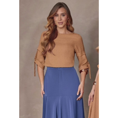 6452.35 BLUSA COM AJUSTE NA MANGA - OCRE 