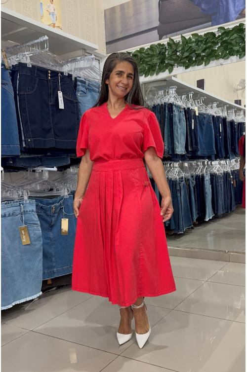 20498/0987 - CONJUNTO  BLUSA E SAIA VERMELHA ILLUSYON