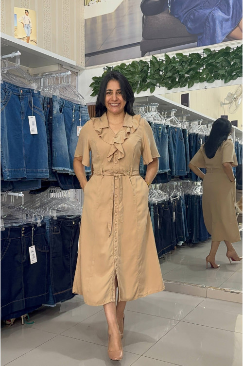 21139 - VESTIDO BABADO FRONTRAL CARAMELO  ILLUSYON 