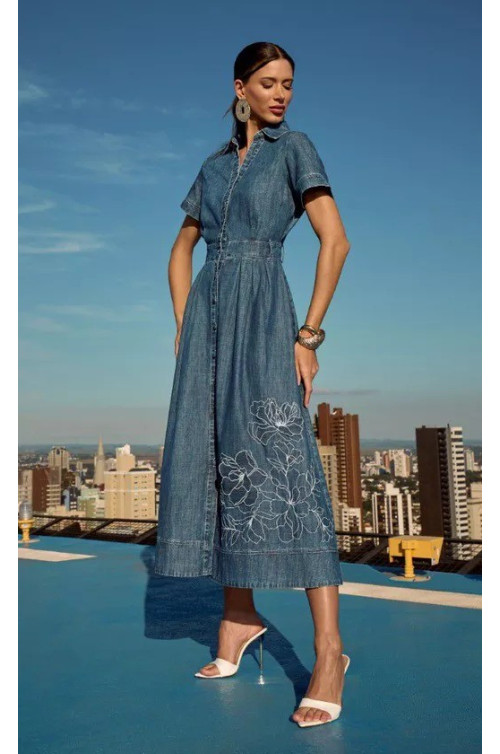 57532.006 VESTIDO JEANS BORDADO IMPÉRIO 57532.006 VESTIDO JEANS BORDADO IMPÉRIO