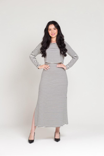 VESTIDO LOUIZE LISTRADO PRETO - CÉLIA SANTOS 